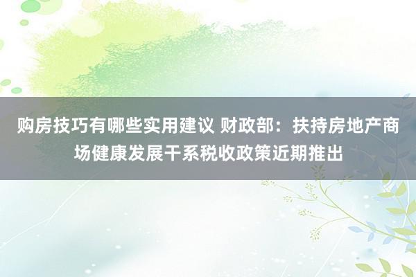 购房技巧有哪些实用建议 财政部：扶持房地产商场健康发展干系税收政策近期推出