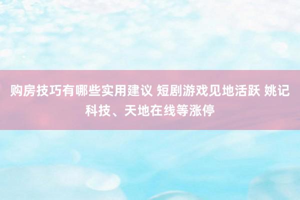 购房技巧有哪些实用建议 短剧游戏见地活跃 姚记科技、天地在线等涨停