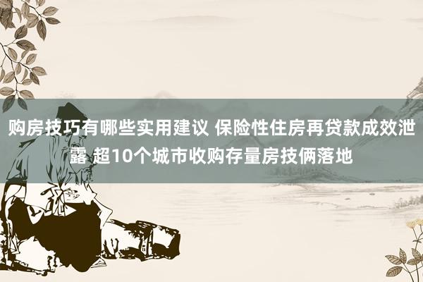 购房技巧有哪些实用建议 保险性住房再贷款成效泄露 超10个城市收购存量房技俩落地