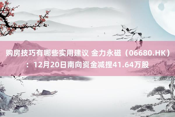 购房技巧有哪些实用建议 金力永磁（06680.HK）：12月20日南向资金减捏41.64万股