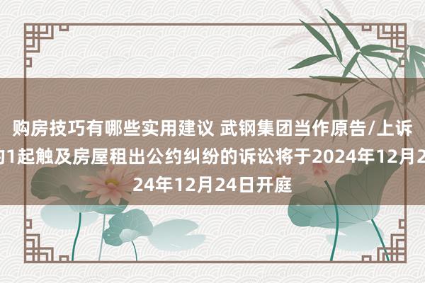 购房技巧有哪些实用建议 武钢集团当作原告/上诉东谈主的1起触及房屋租出公约纠纷的诉讼将于2024年12月24日开庭