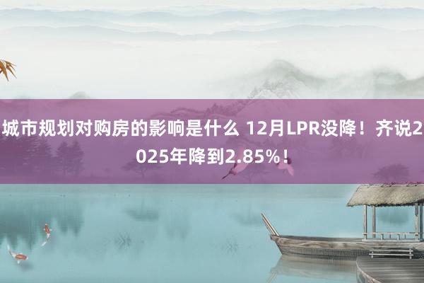 城市规划对购房的影响是什么 12月LPR没降！齐说2025年降到2.85%！