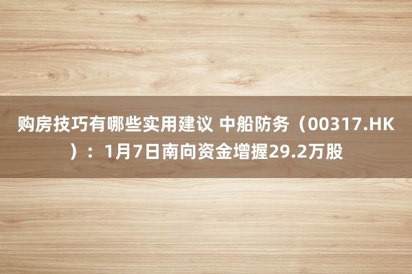 购房技巧有哪些实用建议 中船防务（00317.HK）：1月7日南向资金增握29.2万股