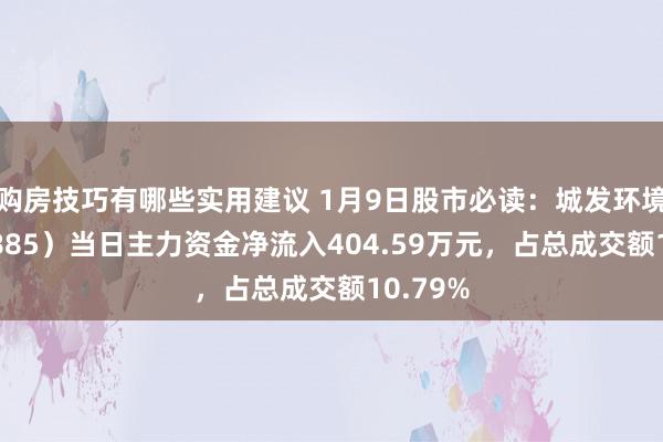 购房技巧有哪些实用建议 1月9日股市必读：城发环境（000885）当日主力资金净流入404.59万元，占总成交额10.79%