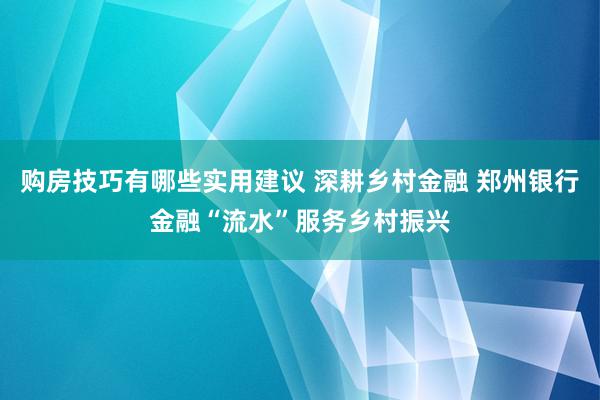 购房技巧有哪些实用建议 深耕乡村金融 郑州银行金融“流水”服务乡村振兴