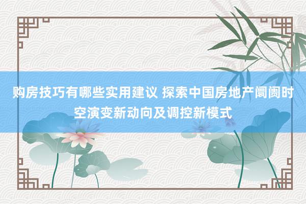 购房技巧有哪些实用建议 探索中国房地产阛阓时空演变新动向及调控新模式