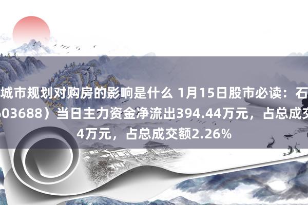 城市规划对购房的影响是什么 1月15日股市必读：石英股份（603688）当日主力资金净流出394.44万元，占总成交额2.26%