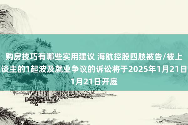 购房技巧有哪些实用建议 海航控股四肢被告/被上诉东谈主的1起波及就业争议的诉讼将于2025年1月21日开庭