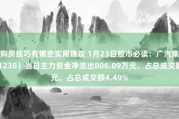 购房技巧有哪些实用建议 1月23日股市必读：广汽集团（601238）当日主力资金净流出806.09万元，占总成交额4.49%