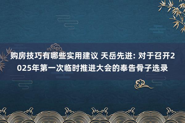 购房技巧有哪些实用建议 天岳先进: 对于召开2025年第一次临时推进大会的奉告骨子选录