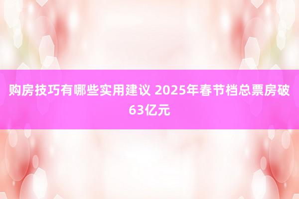 购房技巧有哪些实用建议 2025年春节档总票房破63亿元