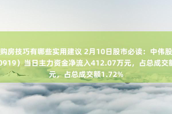 购房技巧有哪些实用建议 2月10日股市必读：中伟股份（300919）当日主力资金净流入412.07万元，占总成交额1.72%