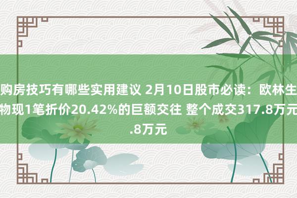 购房技巧有哪些实用建议 2月10日股市必读：欧林生物现1笔折价20.42%的巨额交往 整个成交317.8万元