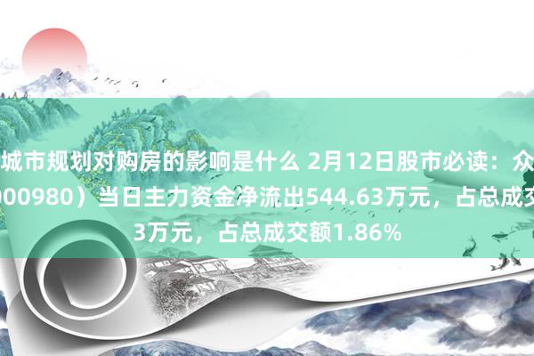 城市规划对购房的影响是什么 2月12日股市必读：众泰汽车（000980）当日主力资金净流出544.63万元，占总成交额1.86%