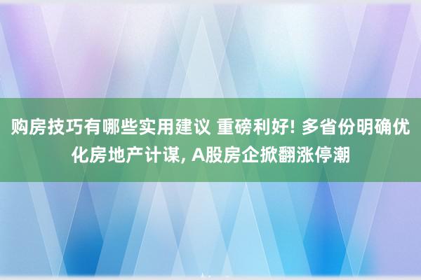 购房技巧有哪些实用建议 重磅利好! 多省份明确优化房地产计谋, A股房企掀翻涨停潮