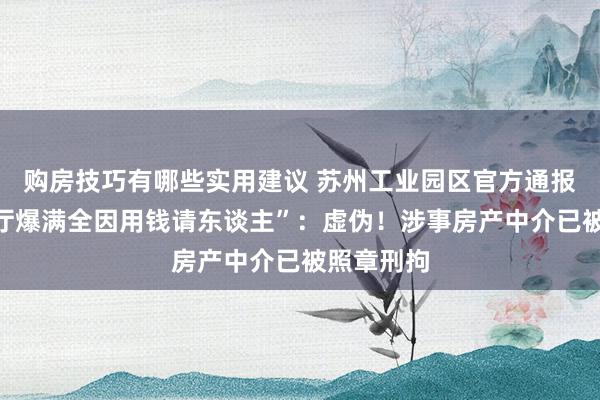 购房技巧有哪些实用建议 苏州工业园区官方通报“往还大厅爆满全因用钱请东谈主”：虚伪！涉事房产中介已被照章刑拘