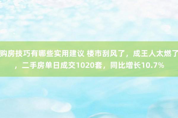 购房技巧有哪些实用建议 楼市刮风了，成王人太燃了，二手房单日成交1020套，同比增长10.7%