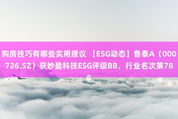 购房技巧有哪些实用建议 【ESG动态】鲁泰A（000726.SZ）获妙盈科技ESG评级BB，行业名次第78