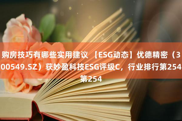 购房技巧有哪些实用建议 【ESG动态】优德精密（300549.SZ）获妙盈科技ESG评级C，行业排行第254