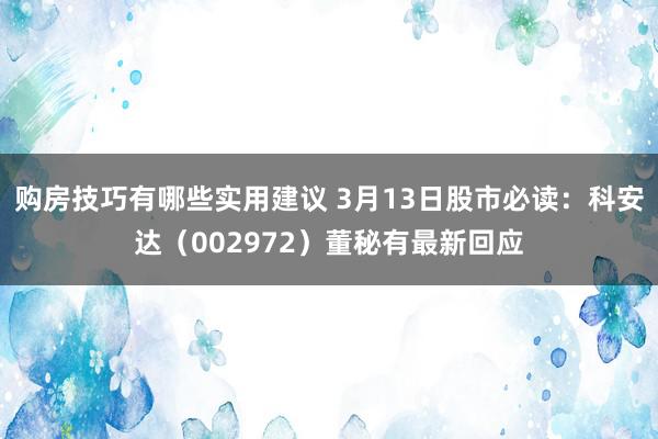 购房技巧有哪些实用建议 3月13日股市必读：科安达（002972）董秘有最新回应