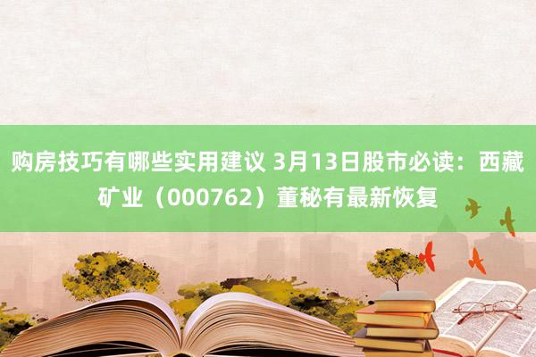 购房技巧有哪些实用建议 3月13日股市必读：西藏矿业（000762）董秘有最新恢复