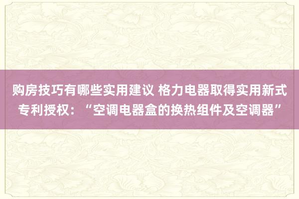 购房技巧有哪些实用建议 格力电器取得实用新式专利授权：“空调电器盒的换热组件及空调器”