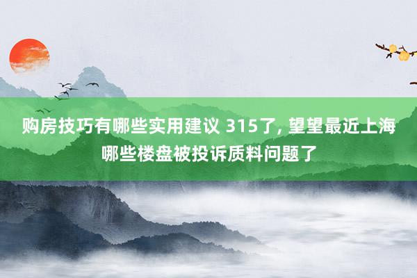 购房技巧有哪些实用建议 315了, 望望最近上海哪些楼盘被投诉质料问题了