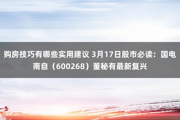 购房技巧有哪些实用建议 3月17日股市必读：国电南自（600268）董秘有最新复兴